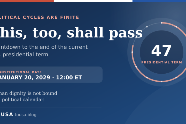 Countdown to the end of the current U.S. presidential term — “This, too, shall pass”