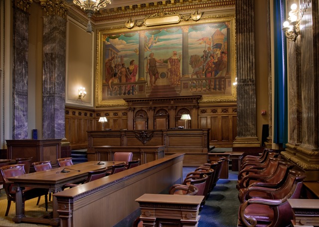 Jury box in a United States federal courtroom